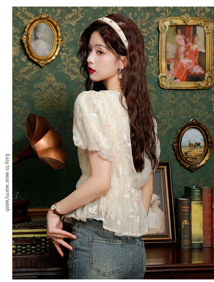 【tops】シフォン花柄ブラウスG21548