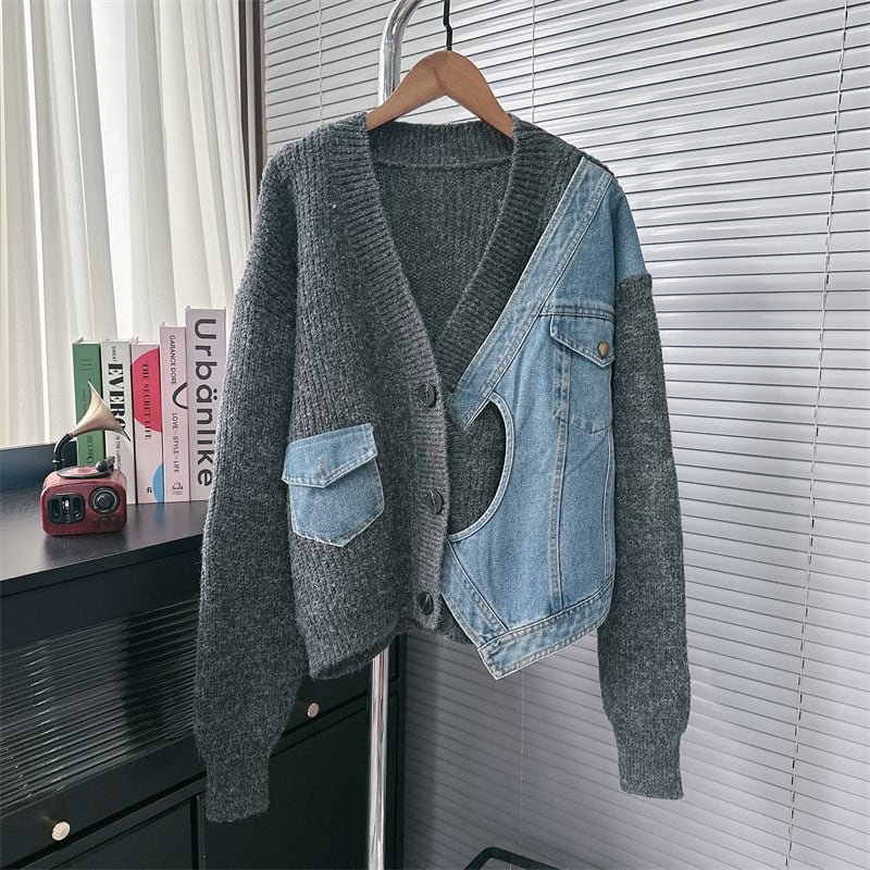 【outer】デニム切り替えニットカーデ　M25787
