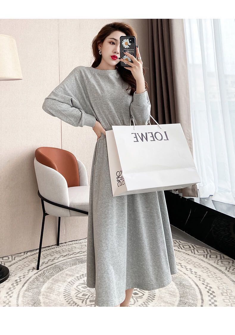 【dress】カジュアル気質満点着心地良い秋冬シンプル長袖ワンピース G2698