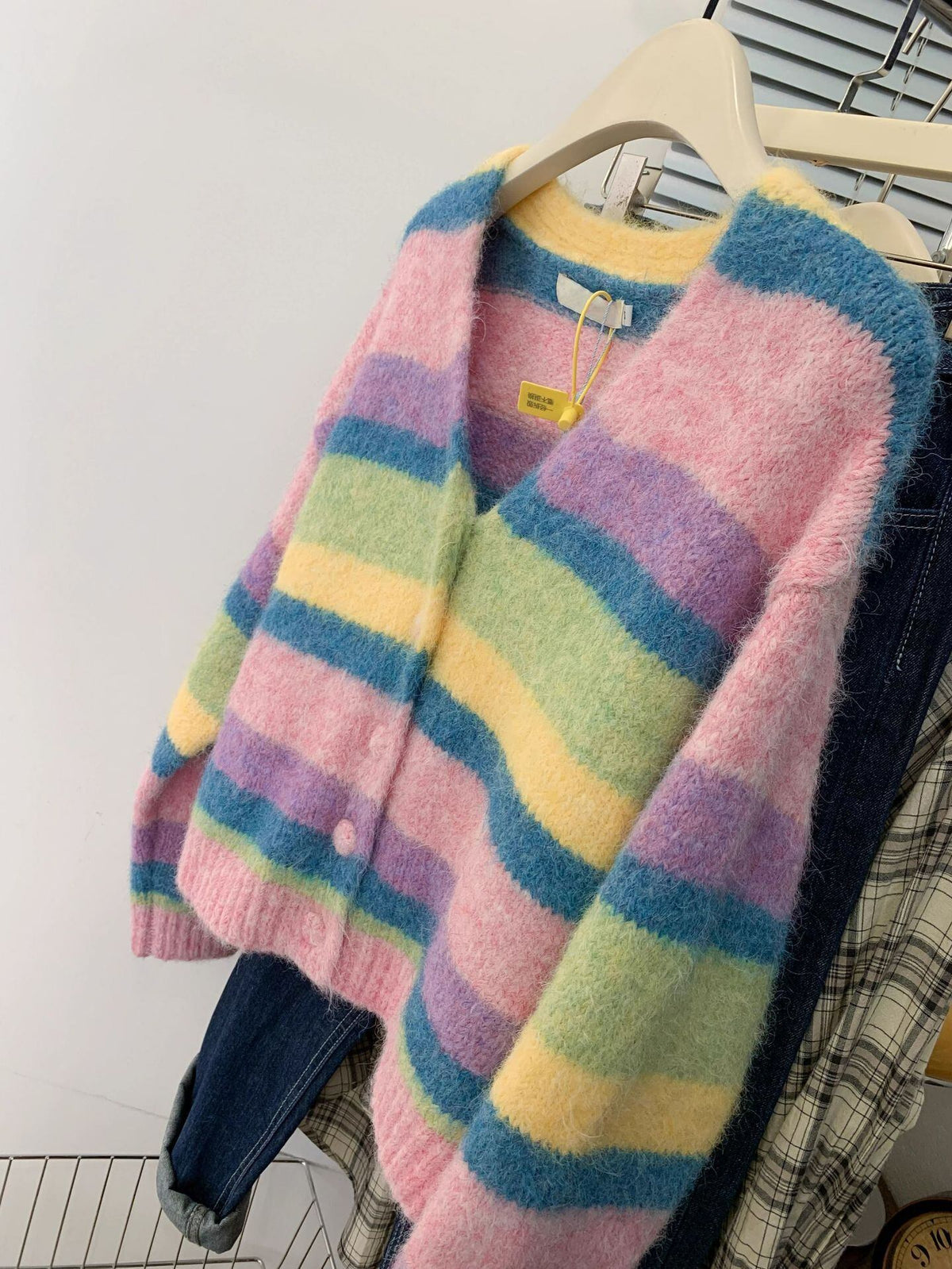 【outer】ボーダー柄ニットカーデ　M29311
