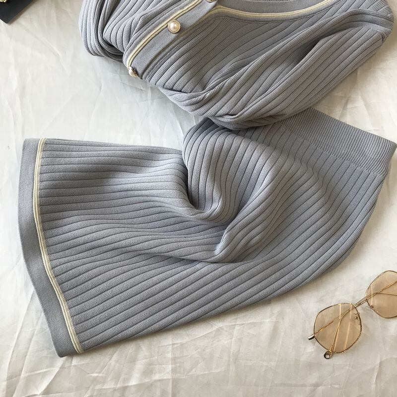 【set】気質満点オシャレニットトップス+スカートファッション２点セット G3090