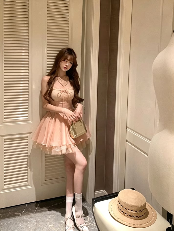 【dress】レースドッキングフレアワンピース Q8470