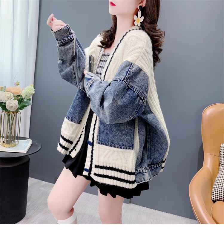 【outer】デニム切り替えニットカーデ　M25747