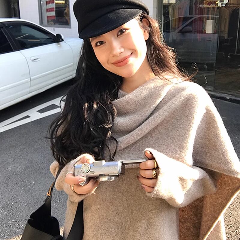 【tops】フェイクレイヤードニットトップス Q7395