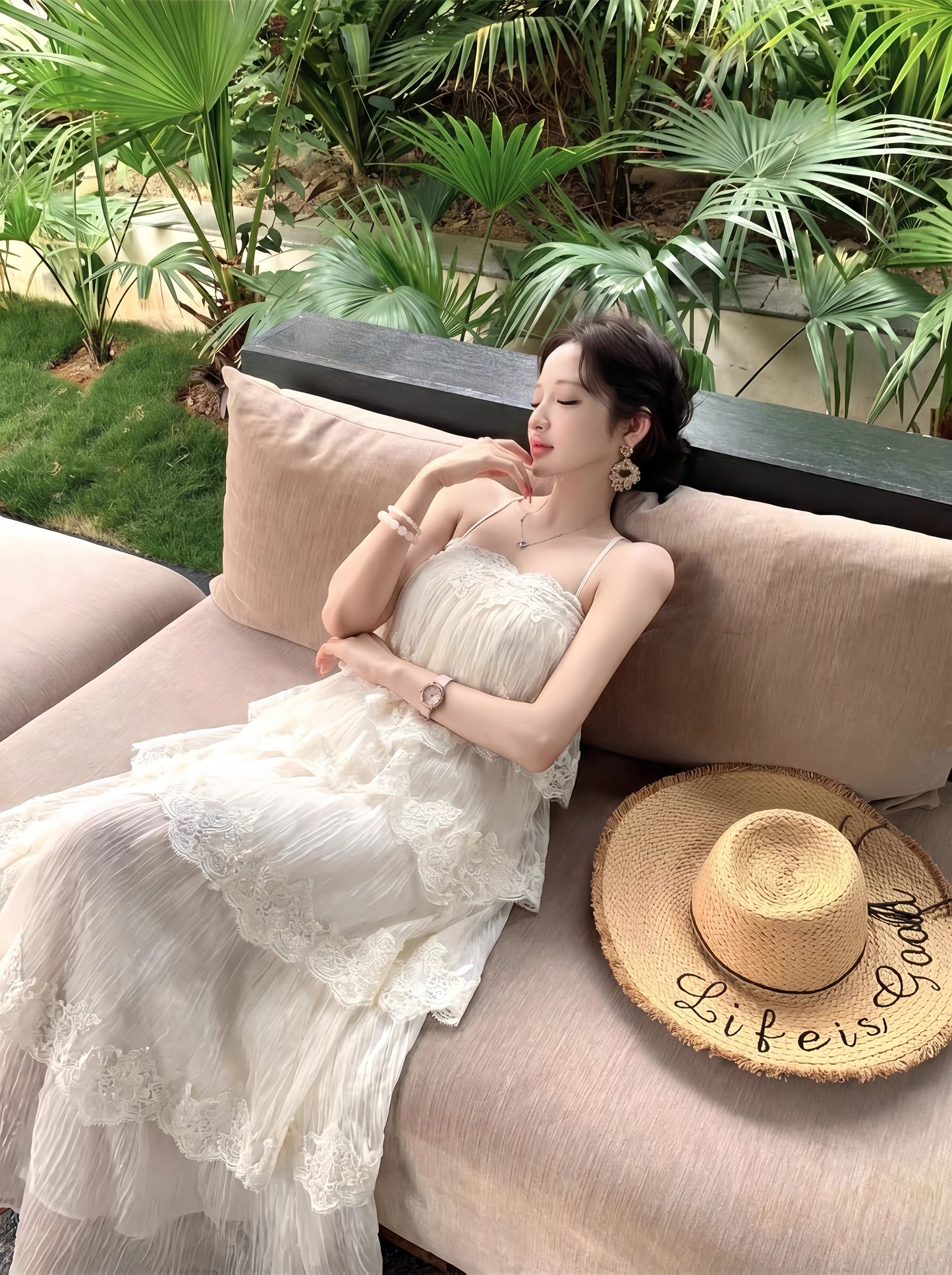 【dress】レースドッキングティアードキャミワンピース　K0557