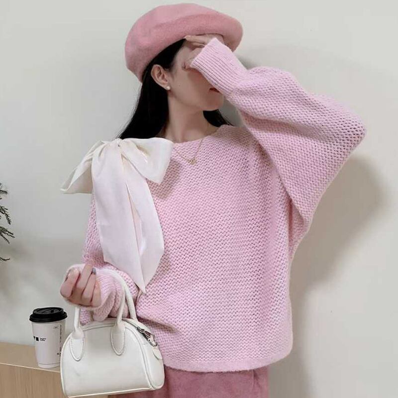 【tops】リボン付きニットトップス Q7549