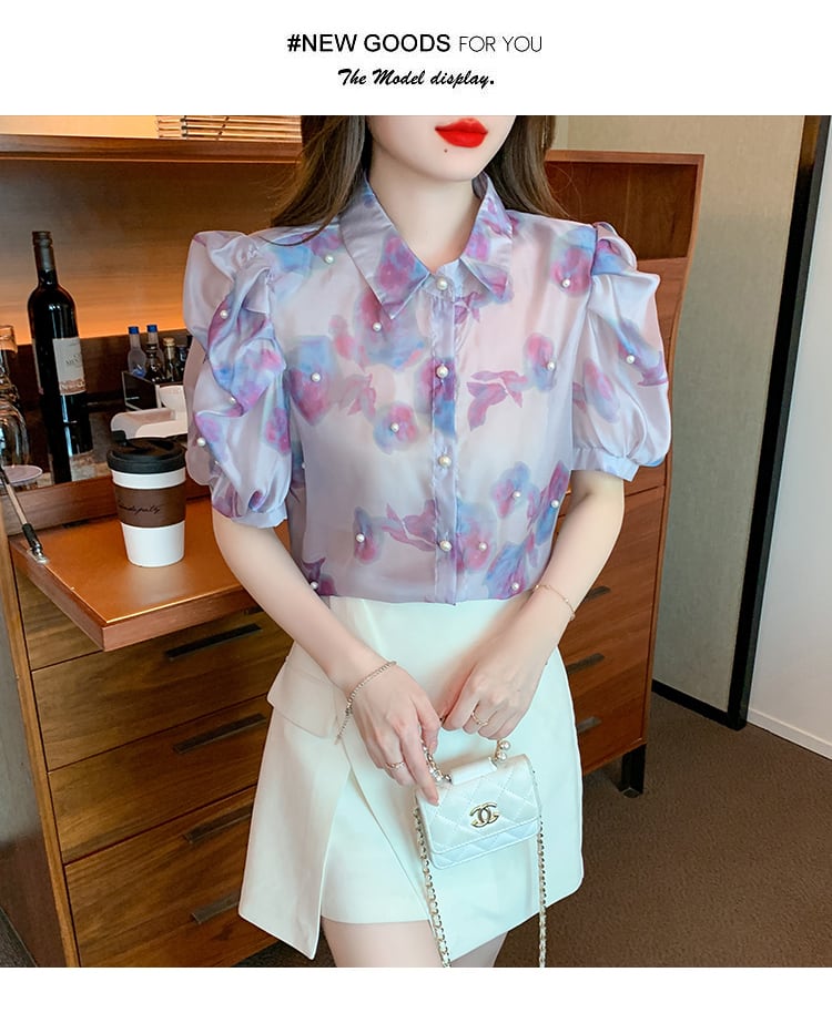 【tops】パフスリーブシフォンブラウスG20934