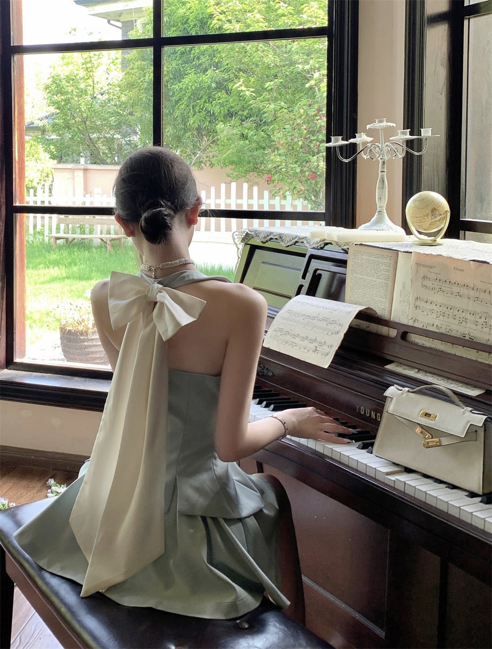 【set】Vネックリボンスーツチョッキ+スカート２点セットG21405