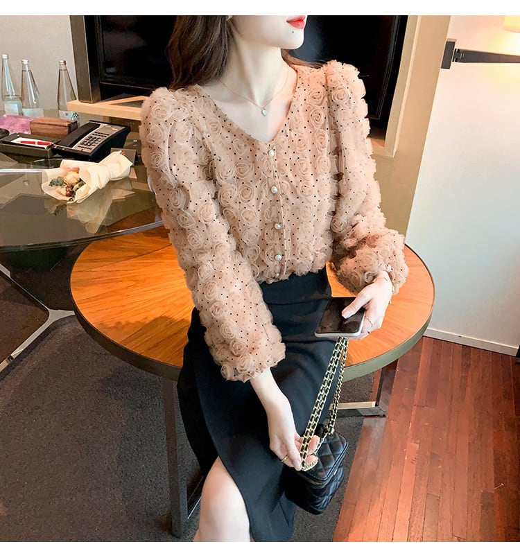 【tops】立体フラワーシャツトップス　M28607
