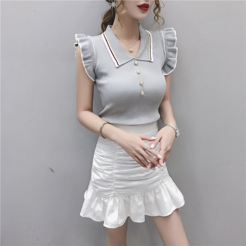 【tops】POLOネック着回しタンクトップニットF0196