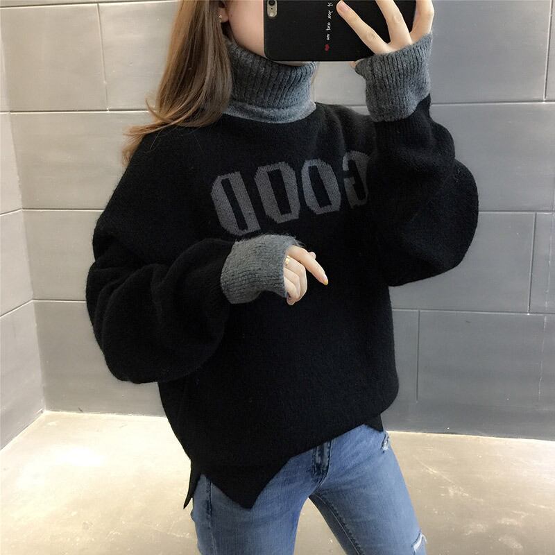 【tops】選べる3色！タートルネック長袖キャンパスお洒落ルーズ韓国風ニットセーターW0084