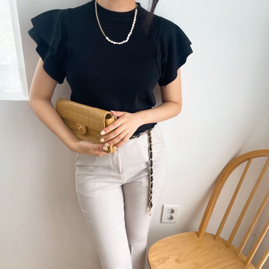 【tops】フレンチスリーブニットＴシャツF7424