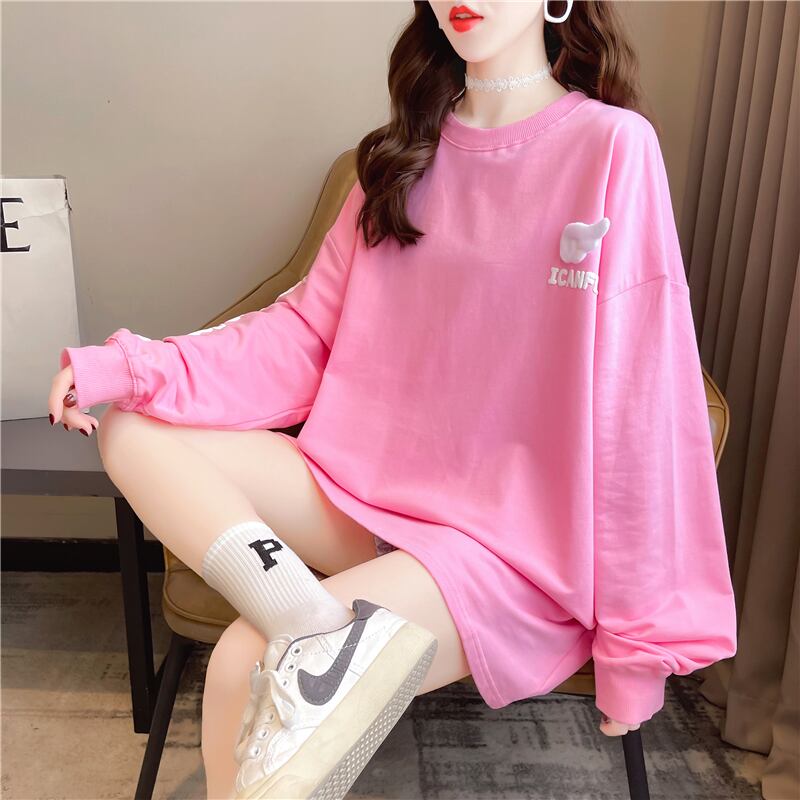 【tops】必ず目を引くラウンドネック長袖英字柄配色ゆったり着回しパーカーF0761