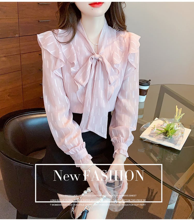 【tops】リボン付きシャツトップス　M25727