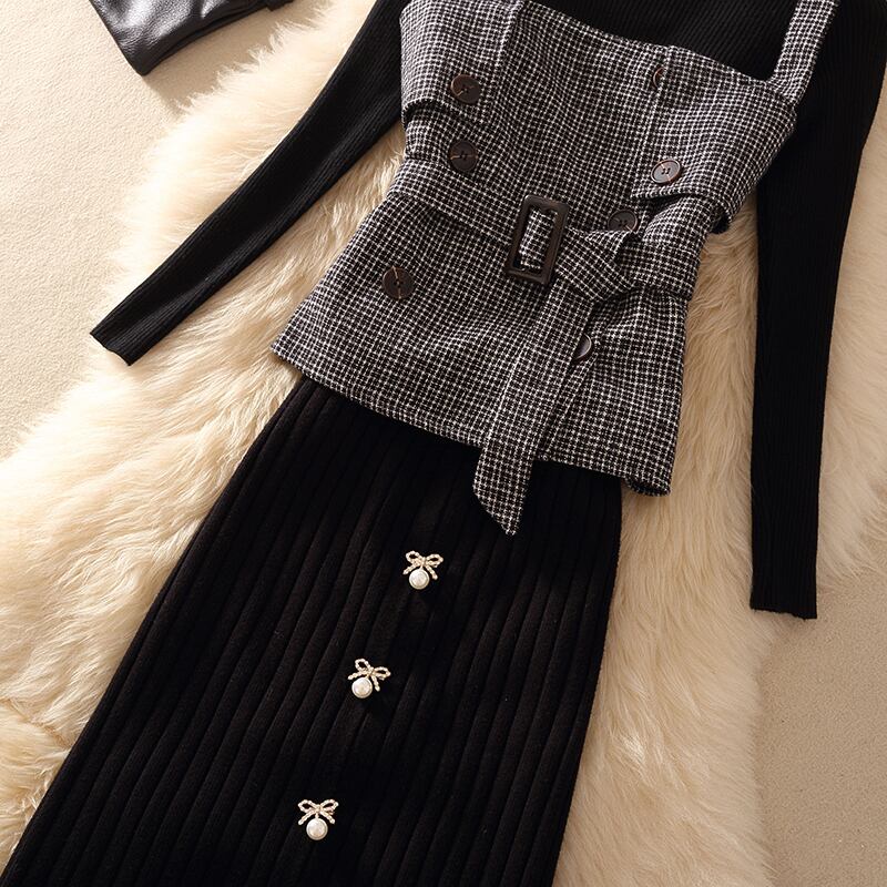 【set】秋冬新作!気質満点レトロニットトップス+ベスト+スカートオシャレ3点セット G2879