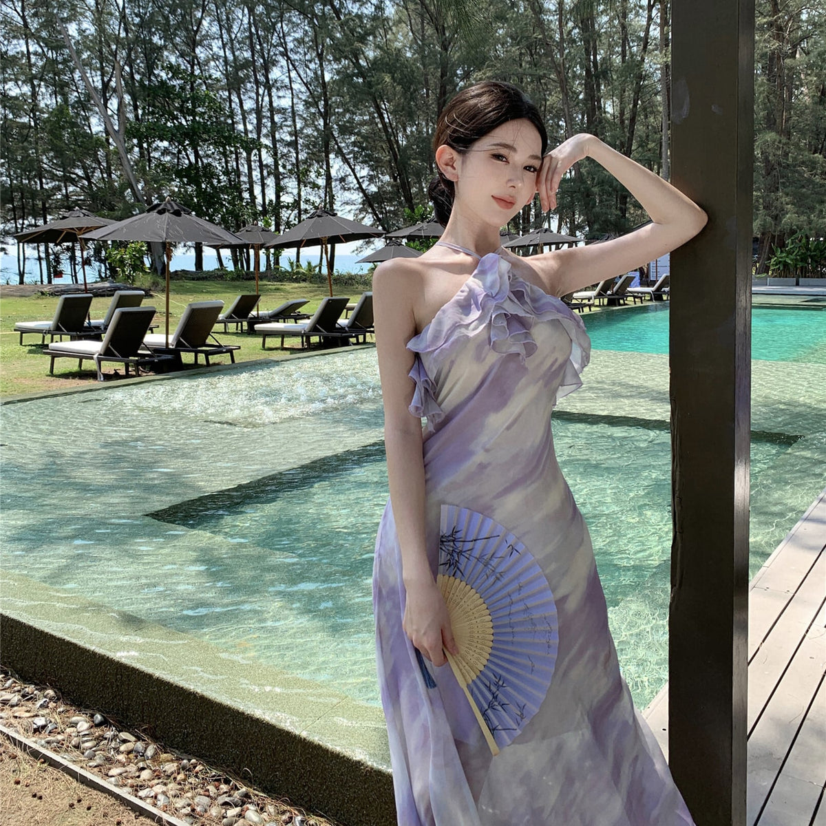 【dress】フリルプリントワンピース　M25208