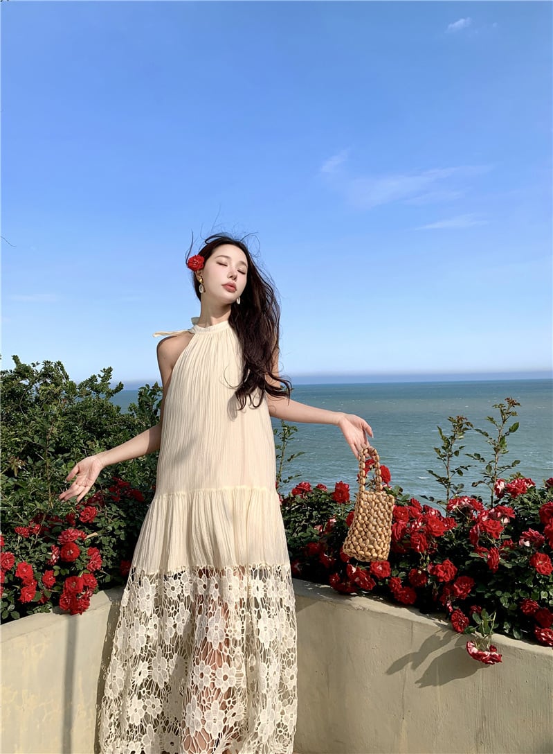 【dress】レースホルターネックワンピース　M24547