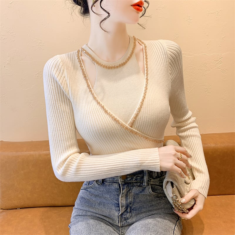 【tops】ビジュースリットニットトップス　M28254