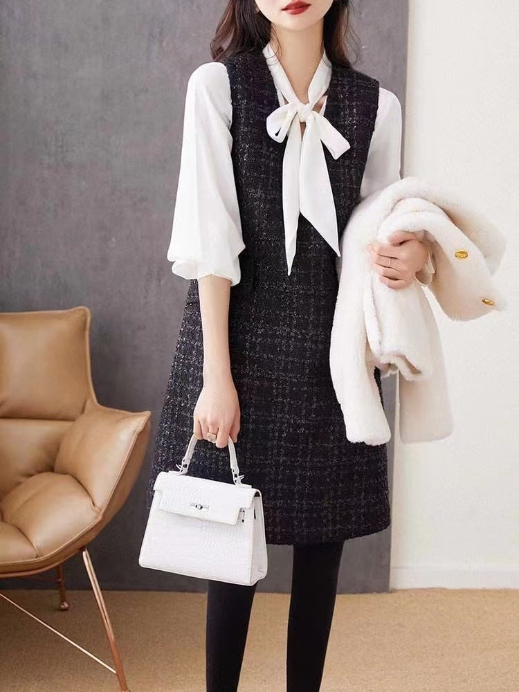 【dress】ノースリーブツイートワンピース　N2816