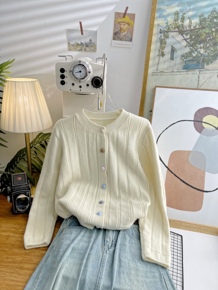 【outer】クルーネックニットカーデ　M25473