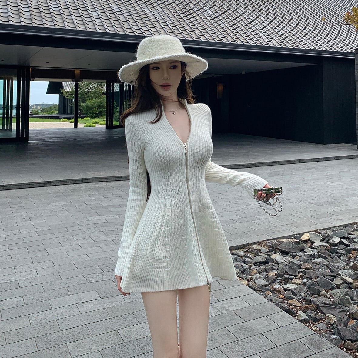【dress】ジップニットミニワンピース　N3454