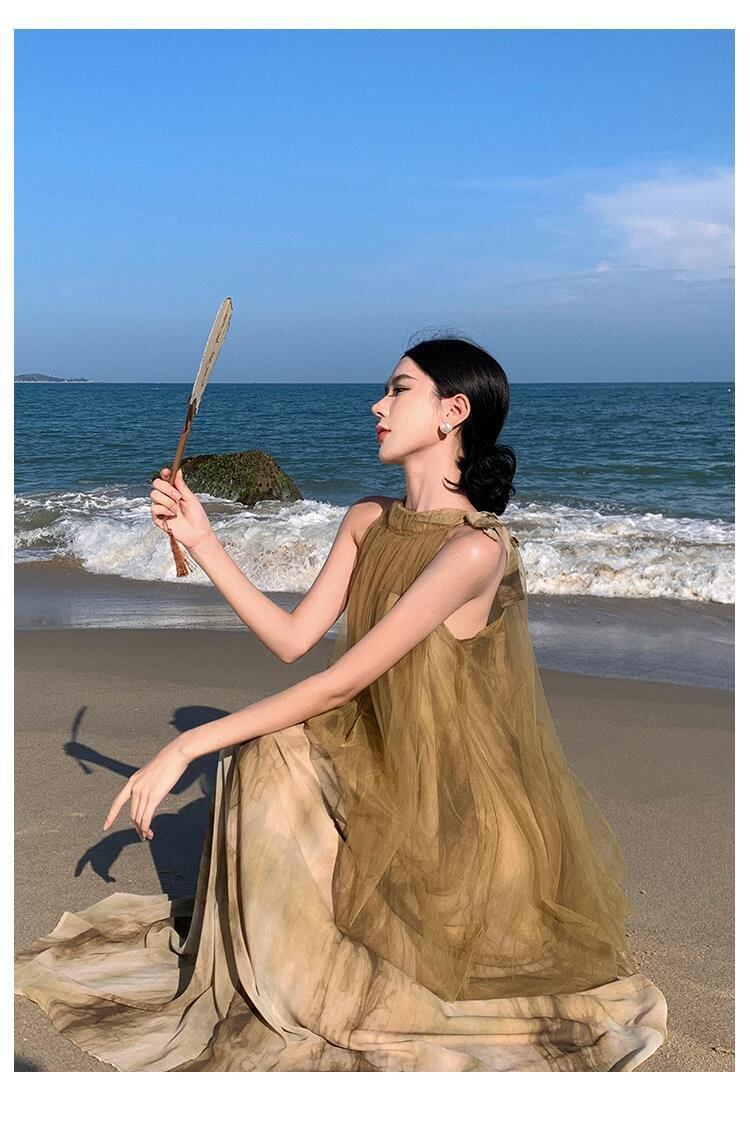 【dress】メッシュ偽二つ切り替えワンピース G20432