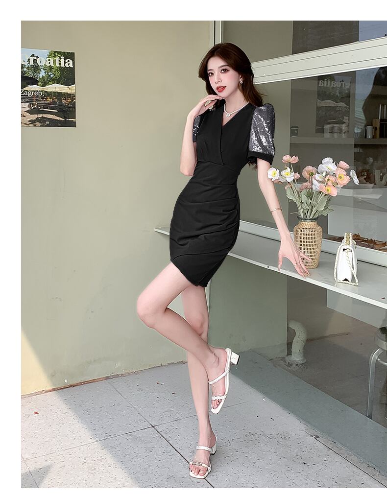 【dress】Vネック切り替えタイトワンピース G20995