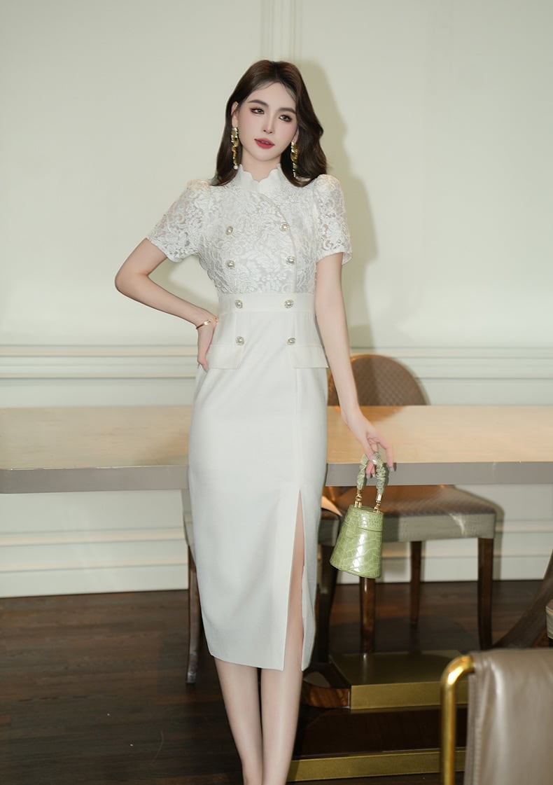 【dress】レース切り替えワンピース　M24703