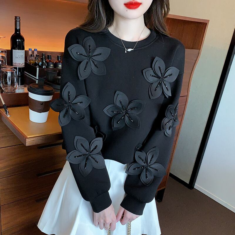 【tops】ビジュー立体フラワープルオーバー　M29139