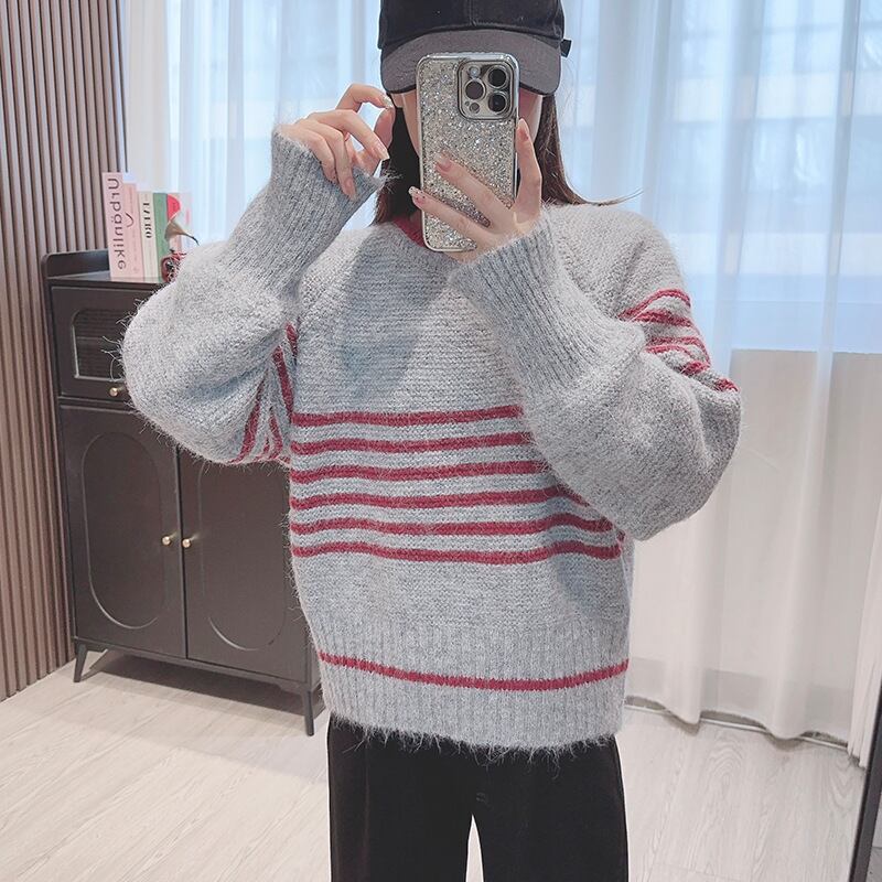 【tops】ボーダー柄ニットセーター　M27300