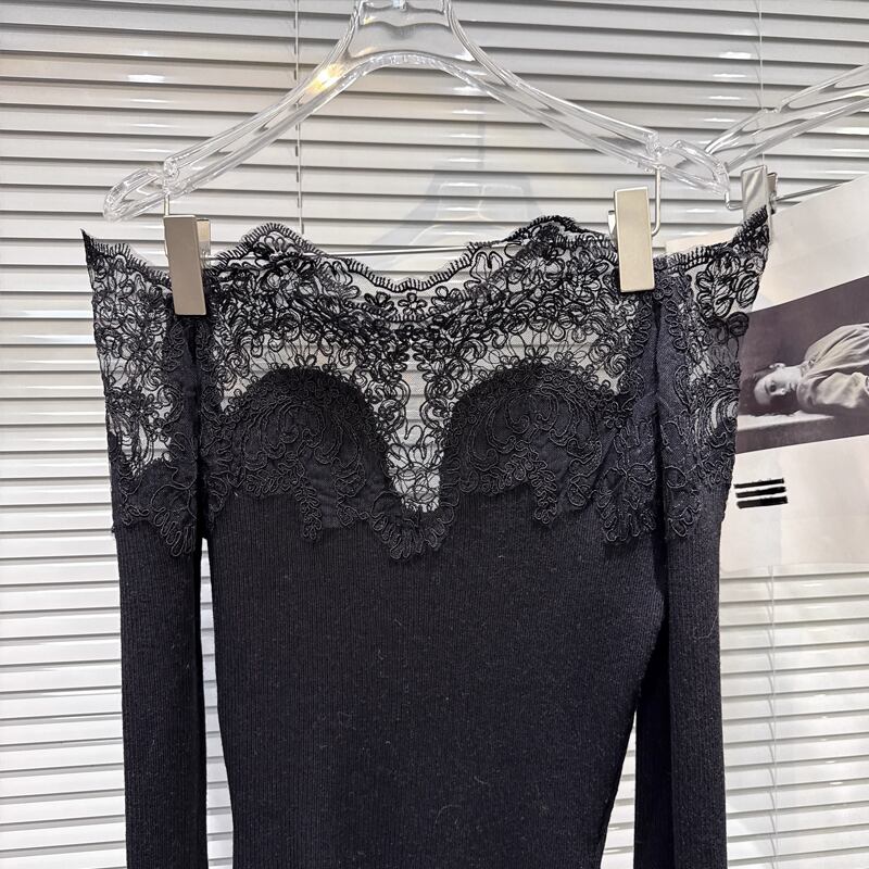 【tops】レースドッキングニットトップス Q7452