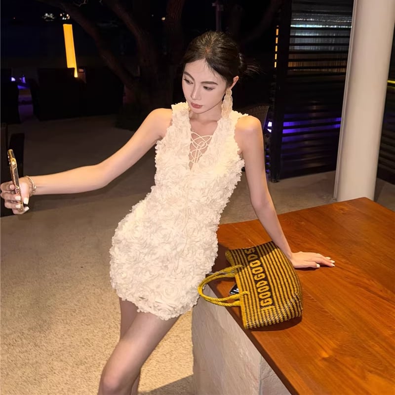 【dress】立体フラワーベストワンピース Q8109
