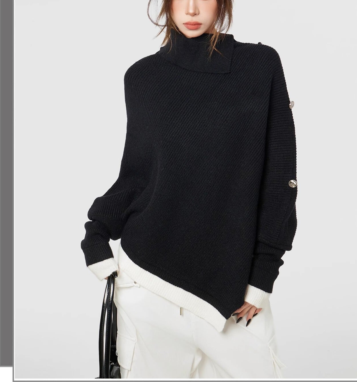 【tops】ハイネックドルマンスリーブニットトップス　N2896