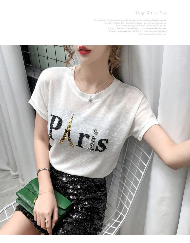 【tops】ラウンドネック半袖英字柄ファッションTシャツF0116