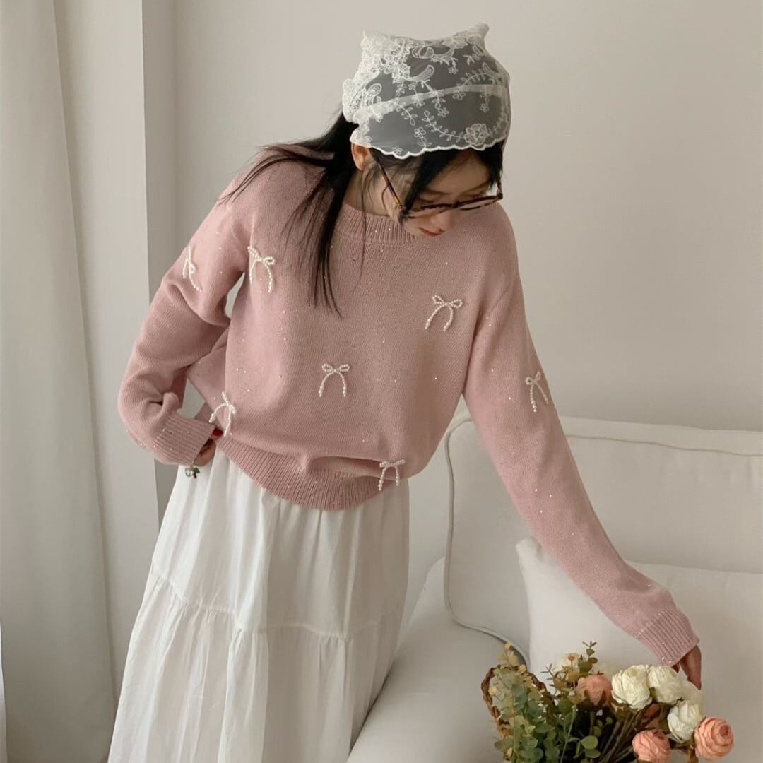 【tops】リボン付きニットセーター　M25774