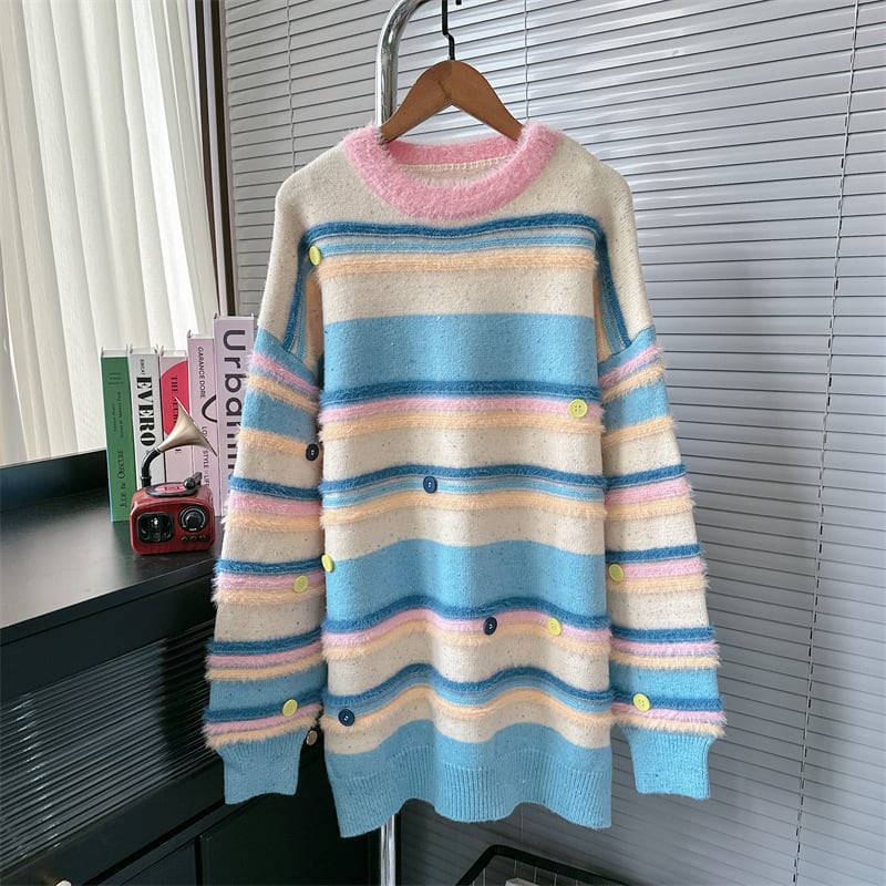 【tops】ボーダー柄ニットセーター　M26389