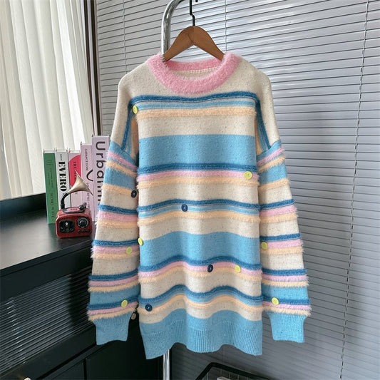 【tops】ボーダー柄ニットセーター　M26389
