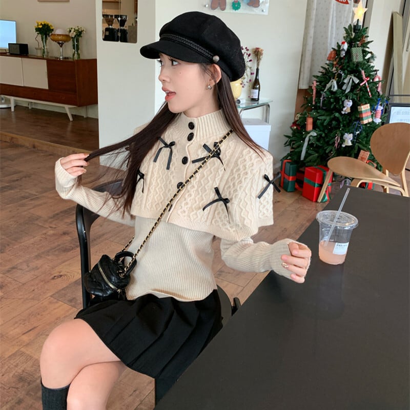 【tops】リボン付きニットトップス　M27620