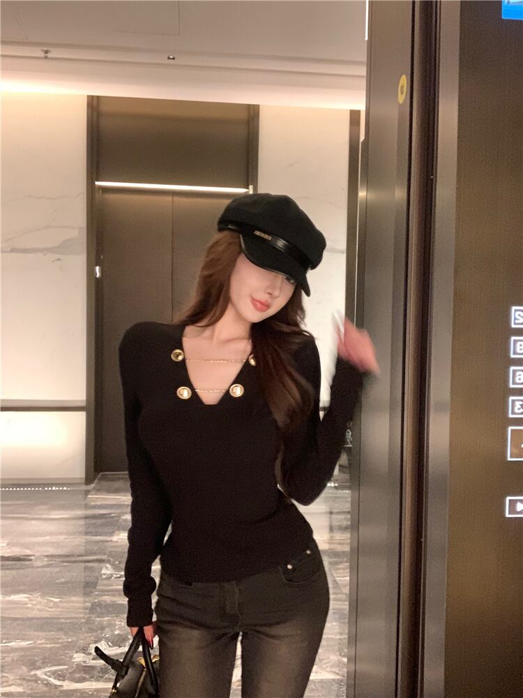 【tops】Vネック長袖Tシャツ　M28586