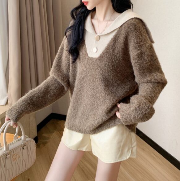 【tops】配色ニットセーター　M18490