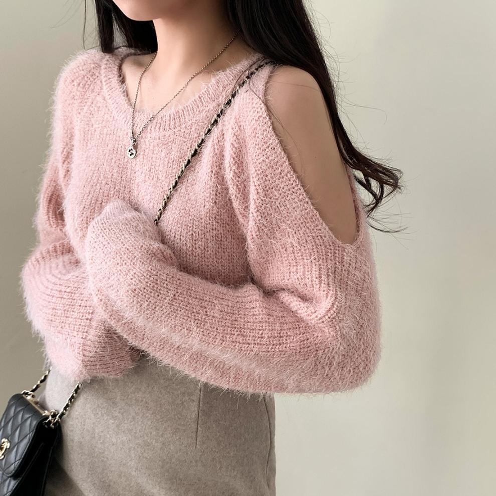 【tops】オフショルダーニットセーター　M26349