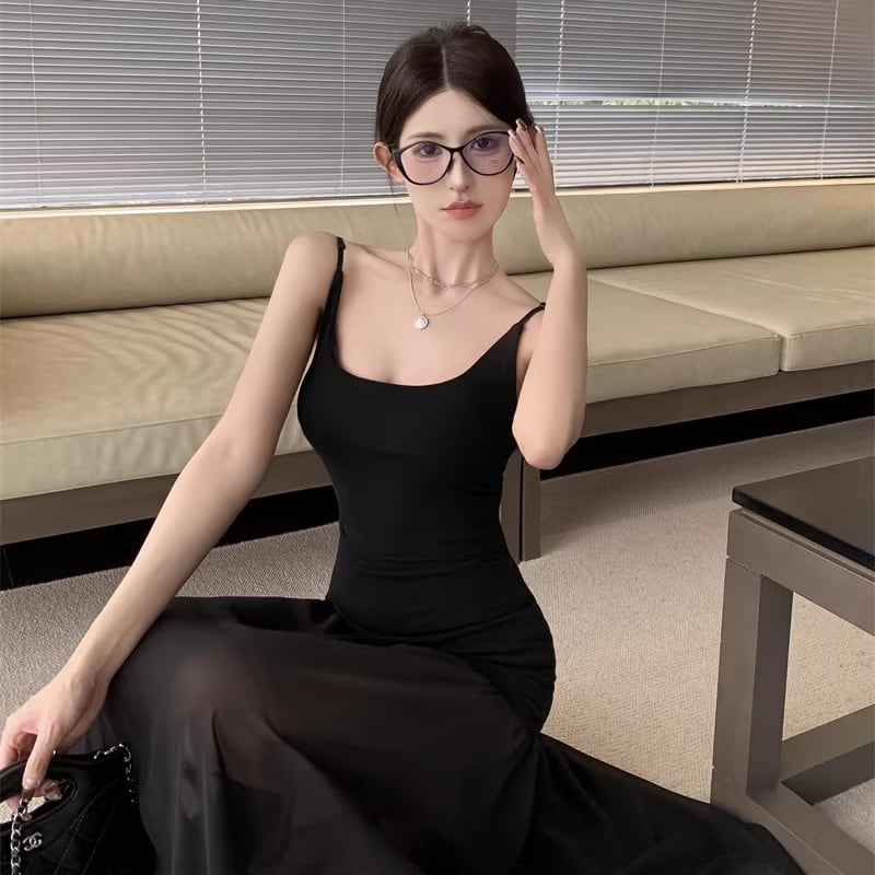 【dress】チュールドッキングロングキャミワンピース Q8154