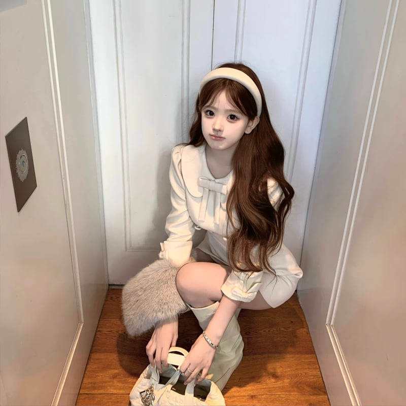 【dress】リボン付きピーターパンカラーワンピース Q7551