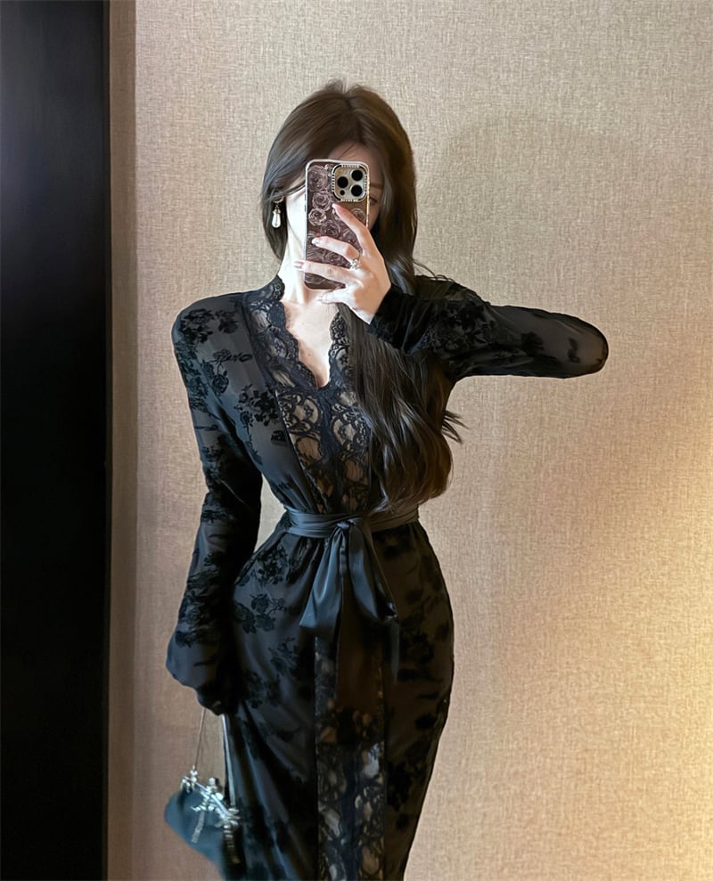【dress】レース裹起毛デートワンピース　M28109