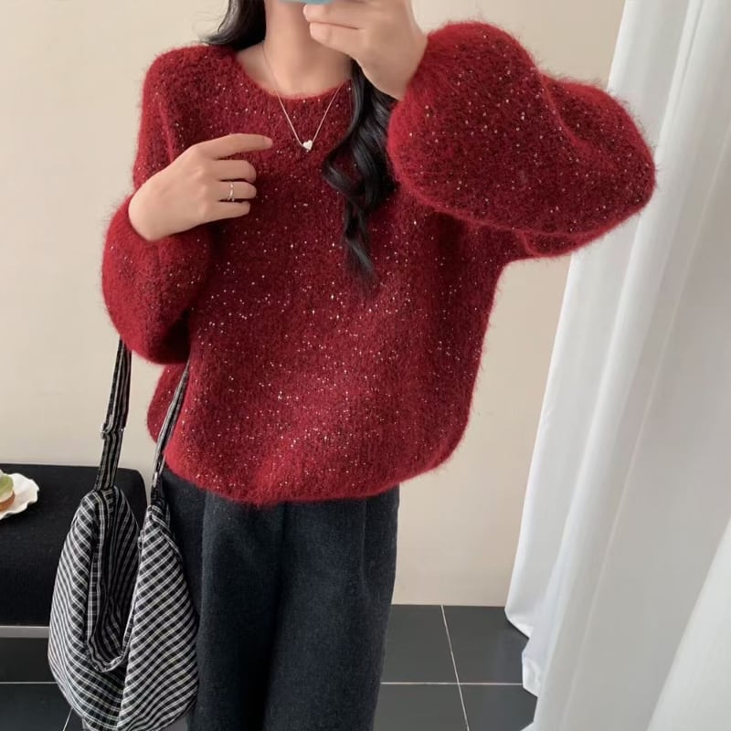 【tops】スパンコール付きニットトップス Q8116