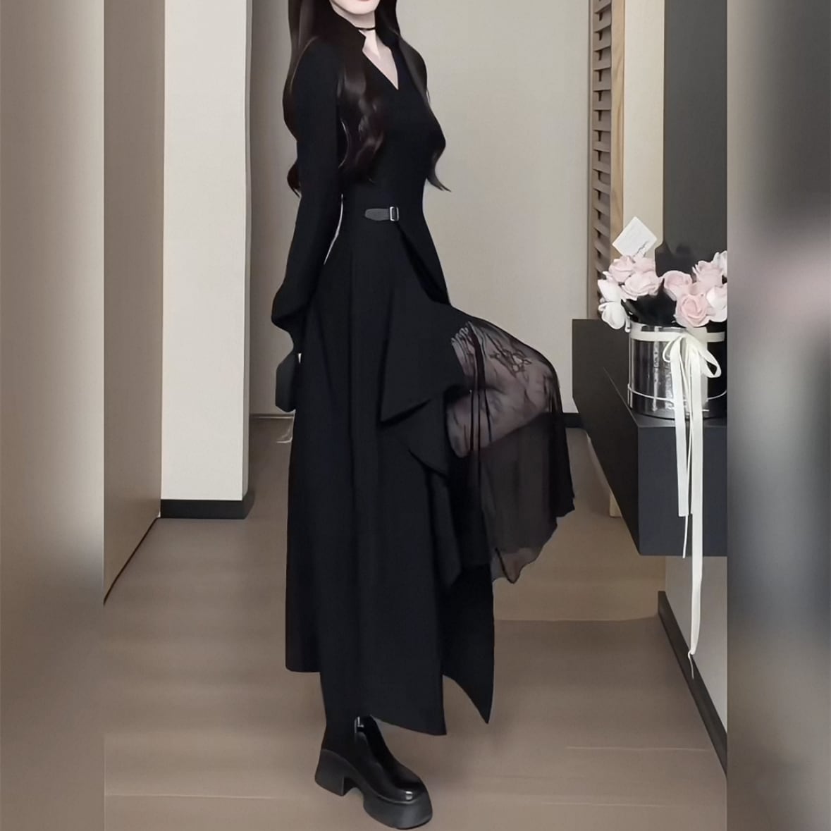 【dress】レースドッキングイレヘムワンピース　N3296