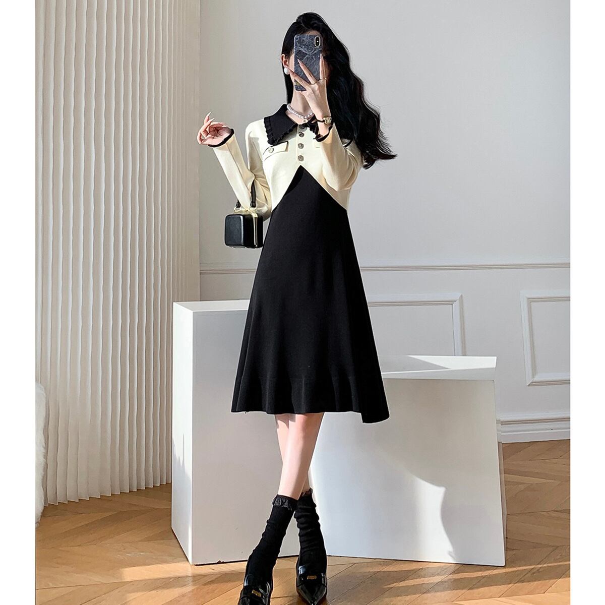 【dress】ドッキングニットワンピース　M18989
