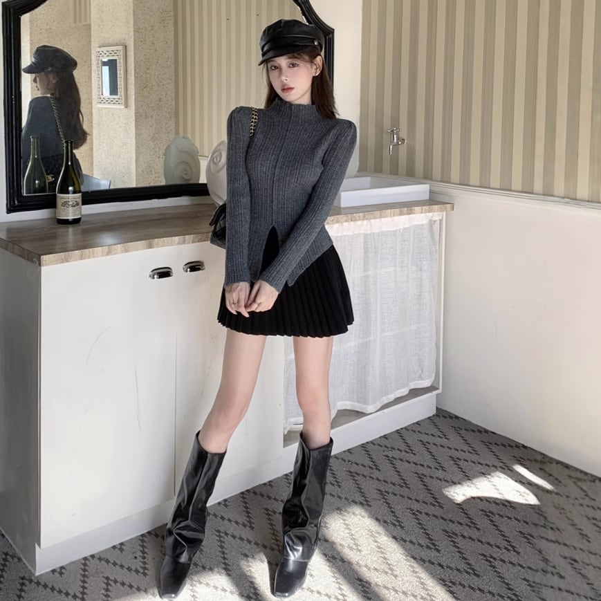 【tops】スリットニットトップス　M28577