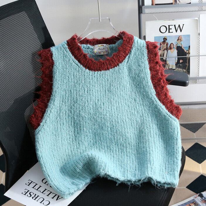 【tops】配色ニットベスト　M28758