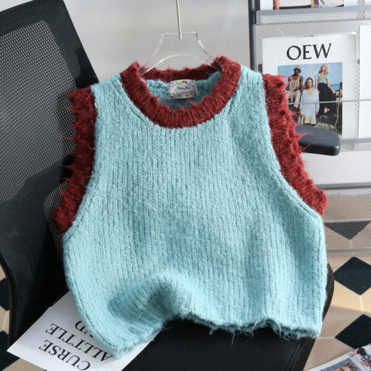 【tops】配色ニットベスト　M28758